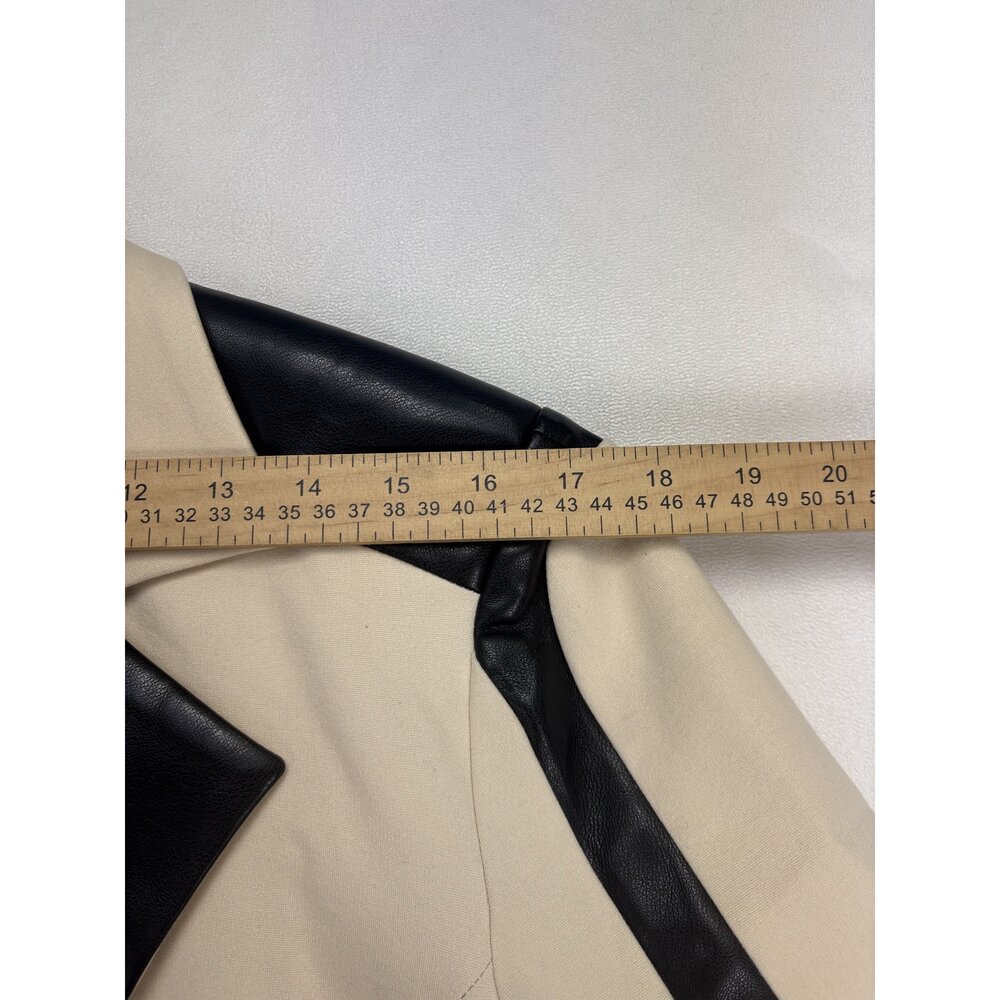 Dolce Cabo Cream Blazer with Black Faux-Leather Trim, Size L - Picture 9 of 12